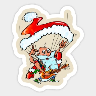 Santa Claus Playing Guitar and Skydiving Sticker